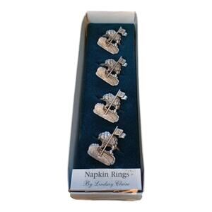 Golf Napkin Rings Silver Tone Pewter 18th Hole By Lindsay Claire Set of 4 New
